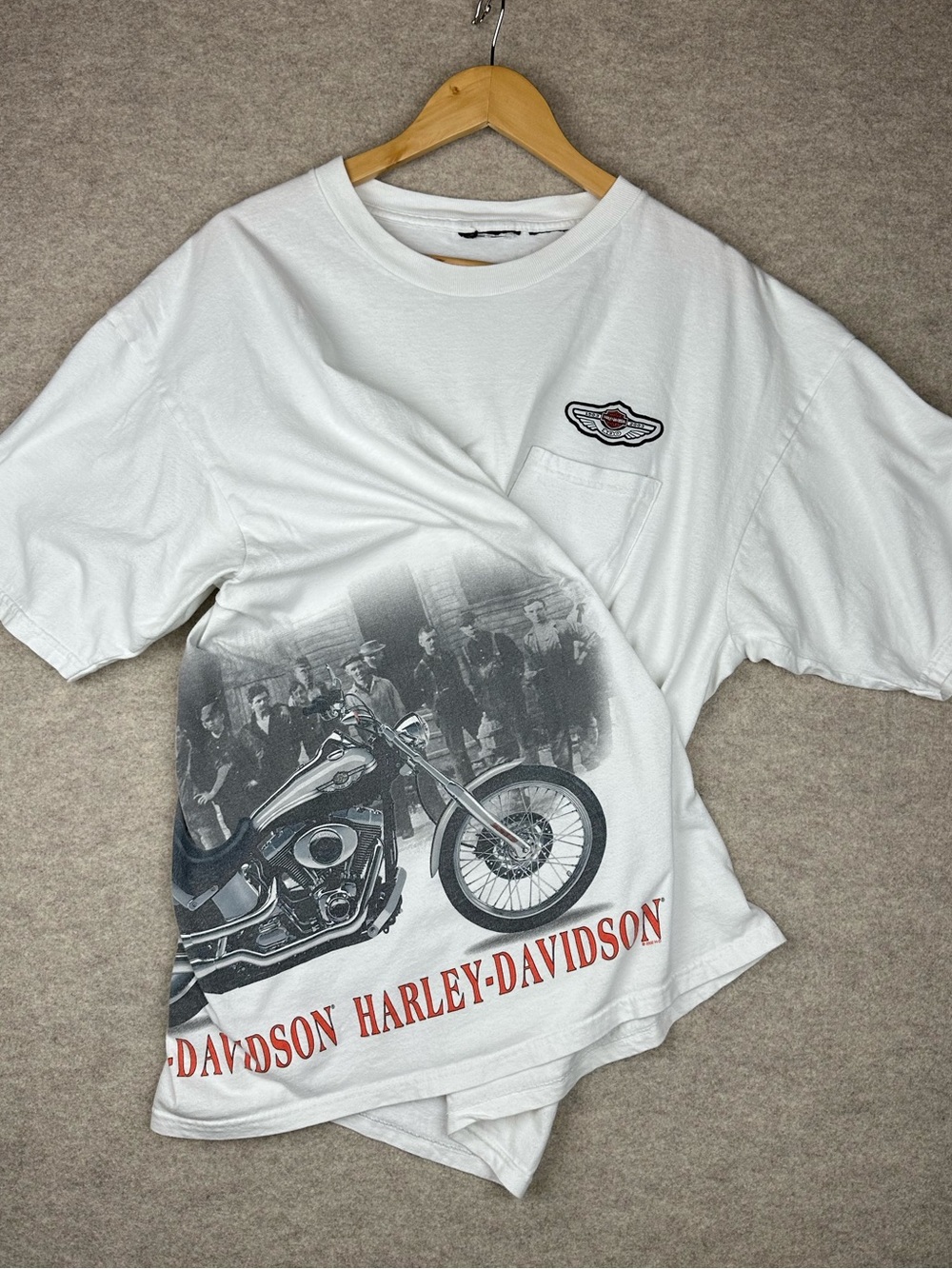 Vintage 2003 Harley Davidson 100th Anniversary Wrap Graphic Pocket T-Shirt 2XL